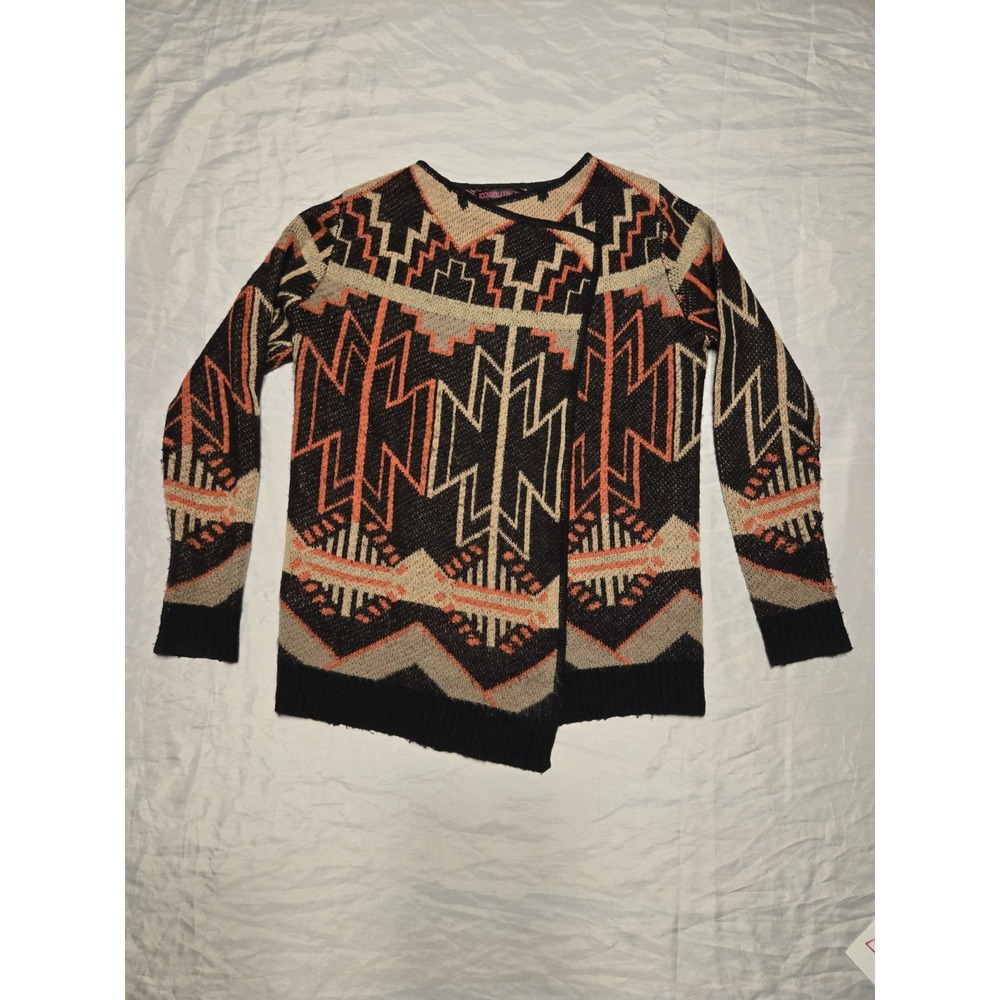 Rock & Roll Cowboy Boho Southwest Aztec Open Front Cardigan Sweater Knit Small